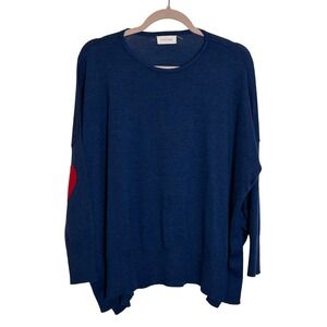 MerSea Amour Sweater Size OS Navy Blue Red Heart Elbow Patches Oversized Casual